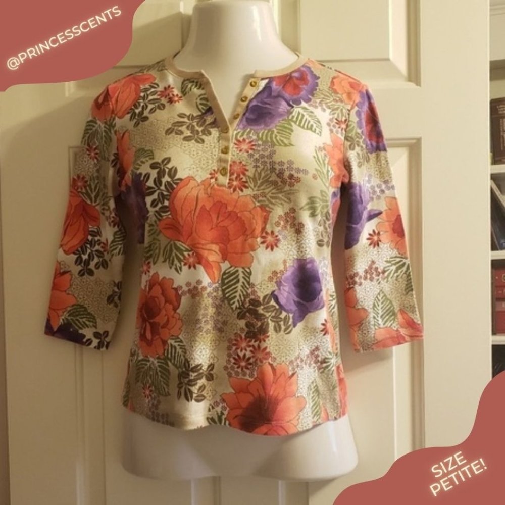 Karen Scott Floral Shirt - 3/4 Sleeve